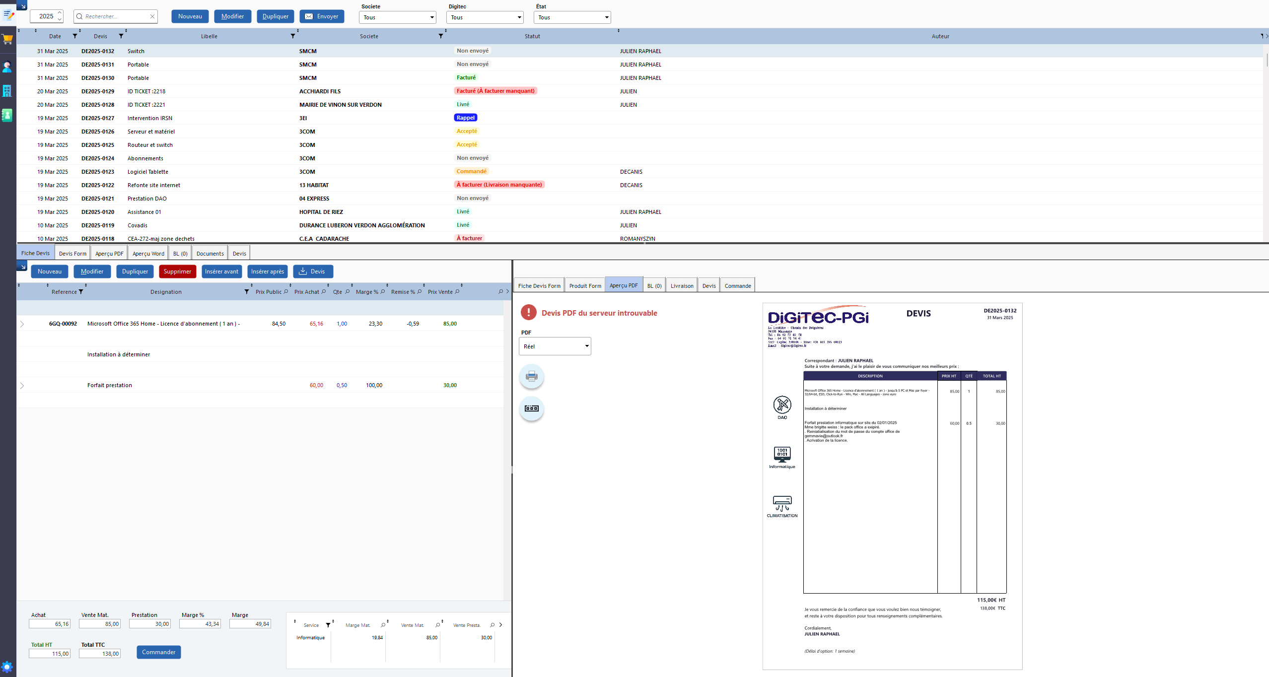 Interface Logiciel DIGIGEST