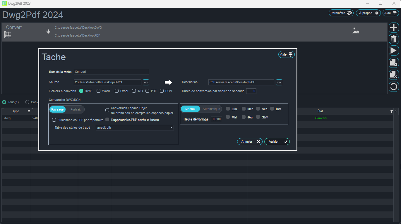 Interface Logiciel DWGToPdf