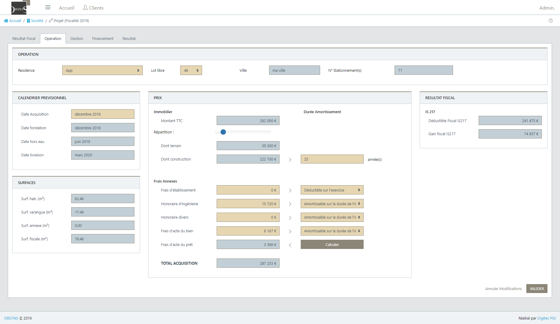 Interface Application Obsitas